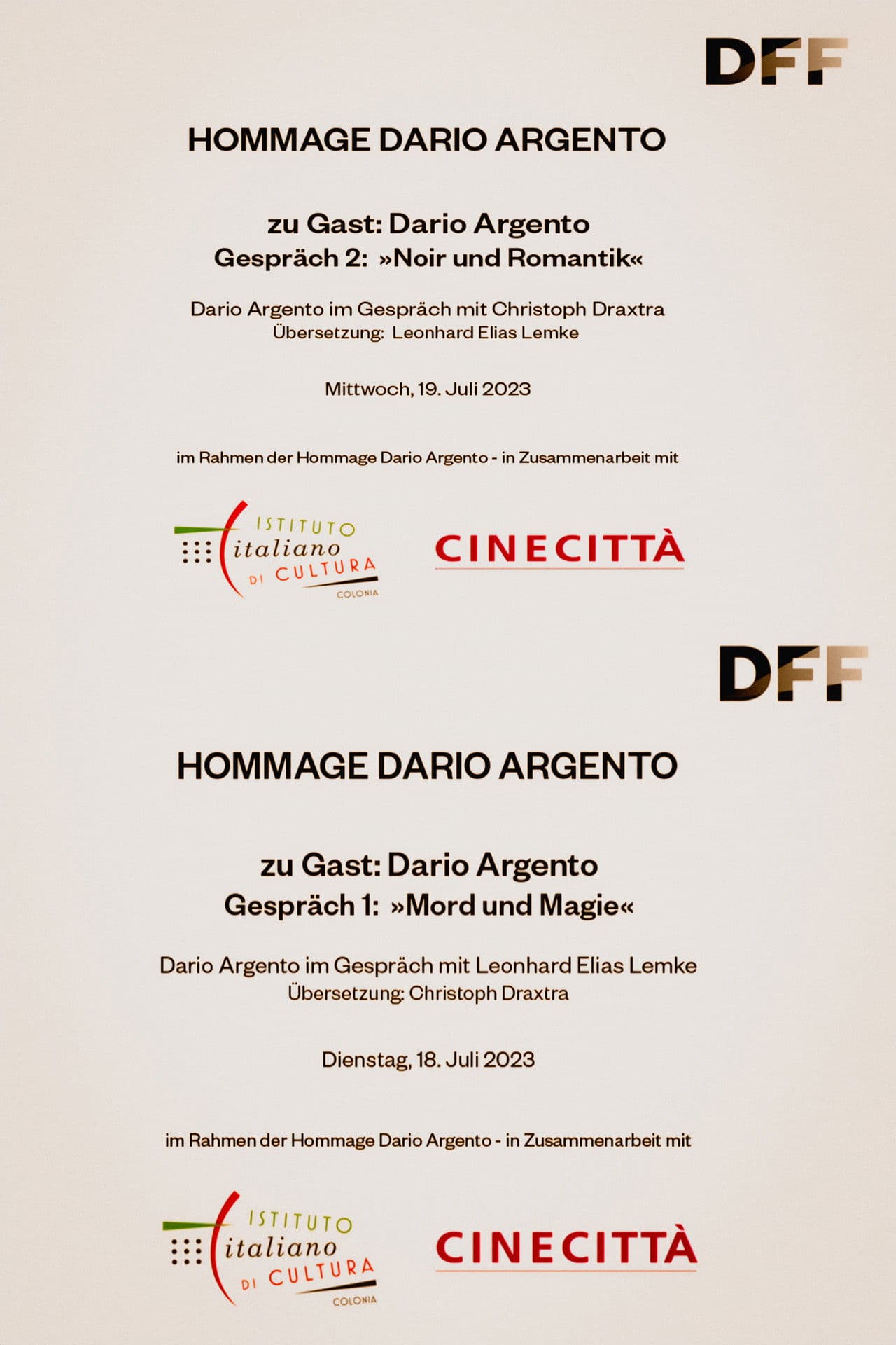 Dario Argento in conversation at the DFF