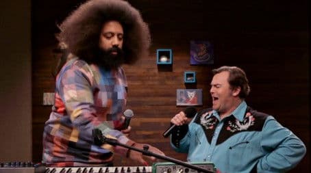 Jack Black Wears an Embroidered Cowboy Shirt and Ox Blood Sneakers