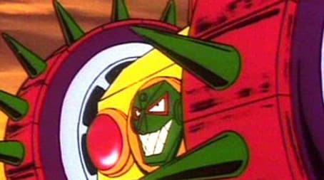 Deep red flash of lightning, sky flying Mazinger