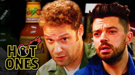 Seth Rogen and Dominic Cooper Suffer While Eating Spicy Wings