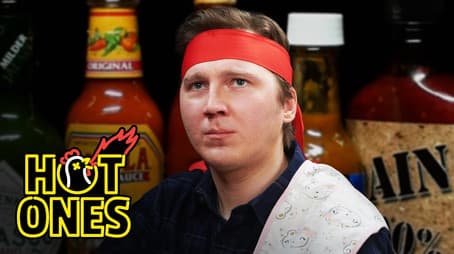 Paul Dano Needs a Burp Cloth While Eating Spicy Wings