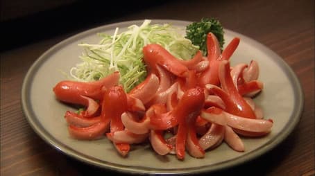 Fried eggs and red wieners